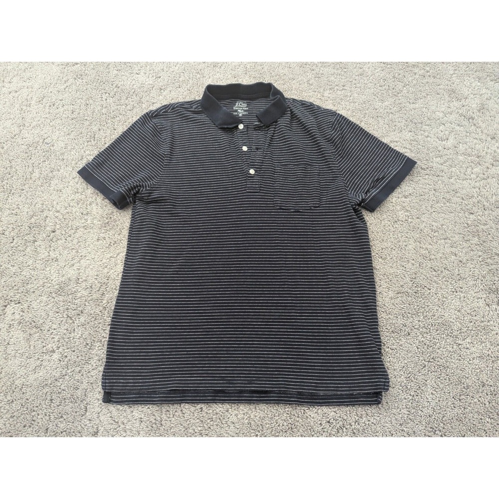 J. Crew Polo Shirt Mens Medium Short Sleeve Stretch Pique Striped Black Golf